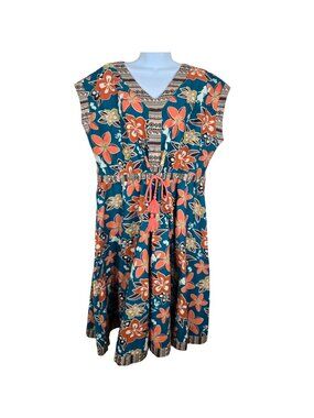 Disney Store Moana Floral Midi Dress Teal Orange Womens Size XL
